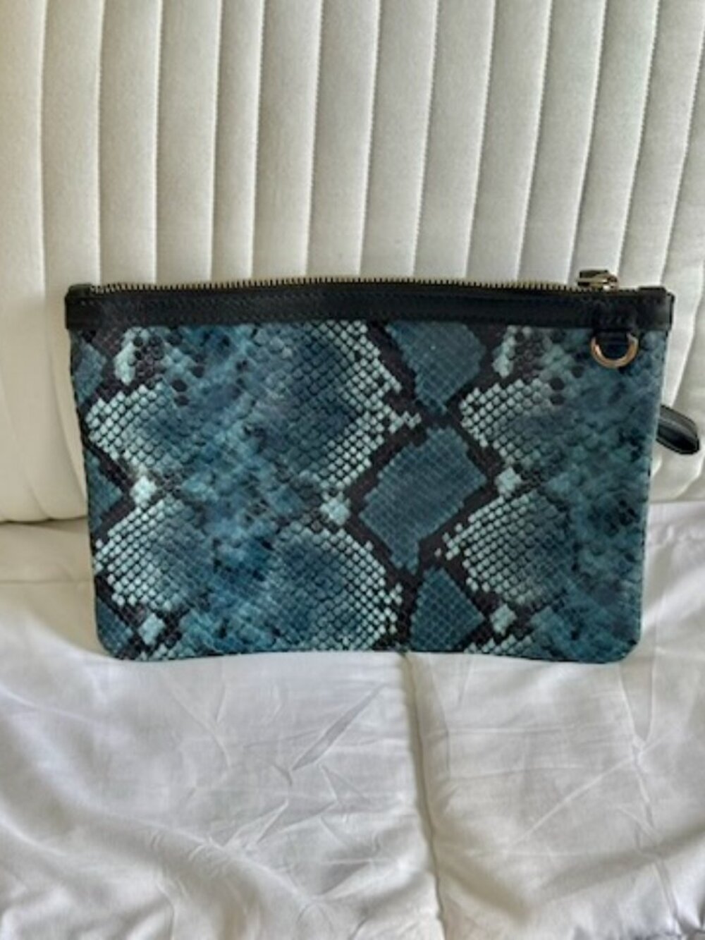 Rough Tumble Large Alex Clutch Jewel Box Kyanite Blue Python Reptile Leather